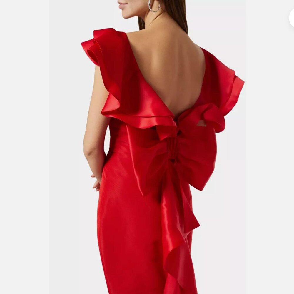 Alexia María Amelie Silk Ruffled Bow-Back Mermaid Gown Size 12 - Picture 4 of 12